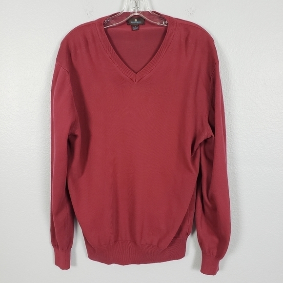 TOSCANO V-Neck 100% Cotton Pullover Sweater Sz M Maroon Grandpacore Preppy - Picture 1 of 5